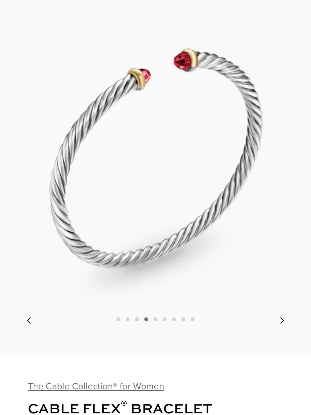 David Yurman Silver Cable Bracelet with Pink Gem and Gold Accents